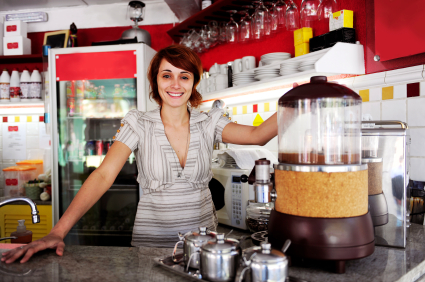 small business: proud owner or waitress small business: proud owner or waitress