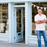 What do you need to do to get your business up and running? Man standing in front of organic food store smiling